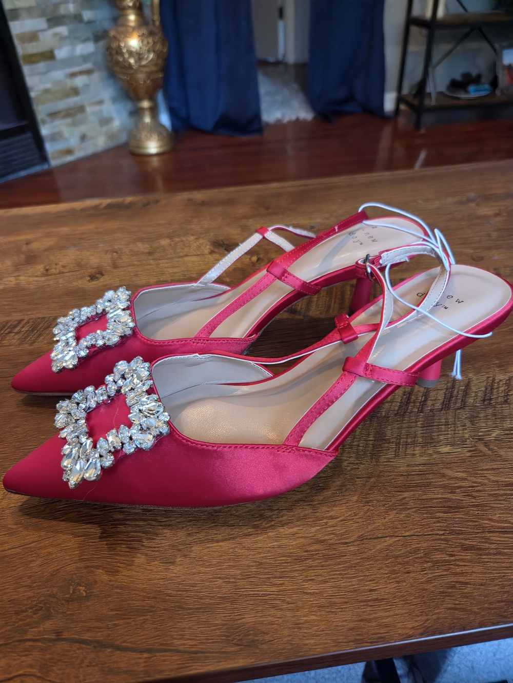 a new day Pink Satin Pointed Crystal-Embellished Slingback Heels - Picture 2 of 7